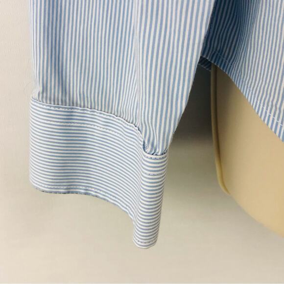 H&M Classic Light Blue Pinstripe Long Sleeve Button Front Shirt Navy Stripe Cuff - Picture 5 of 16